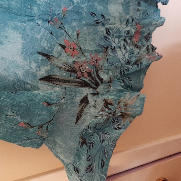 Papa Vancouver boho  floral blue wide neck flowy blouse - Picture 3 of 6